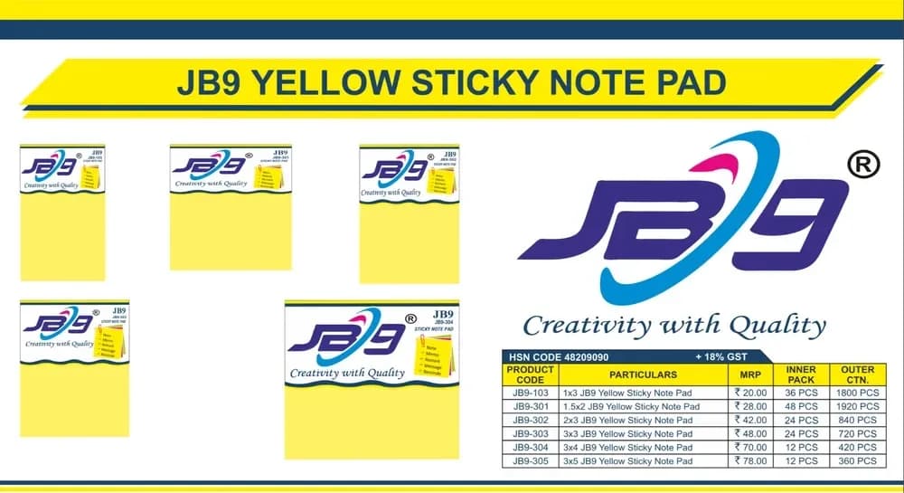 JB9 3x5 Yellow Sticky Note Pad